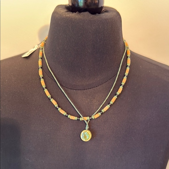 Free People Green and Orange Necklace with Pendant - Picture 1 of 2